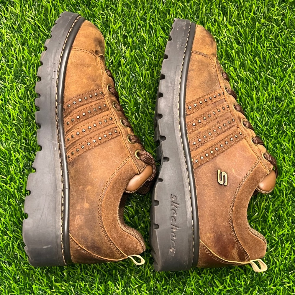 Skechers Jammers Brown Leather Studded Platform Sneakers Vintage Lug Sole Y2K 6 - Picture 7 of 10